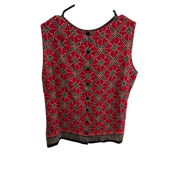 Dana Buchman Petite Silk Sleeveless Red Black Patterned Top Size 4 - Picture 2 of 10
